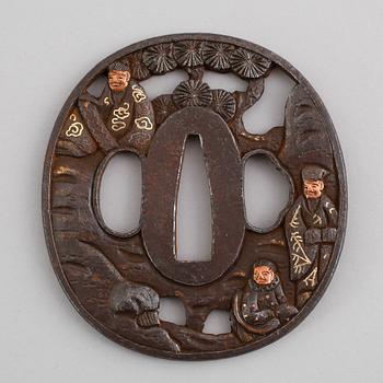 TSUBA, järn, Kyo Sukashi, mitten Edo, (Edo 1615-1867).