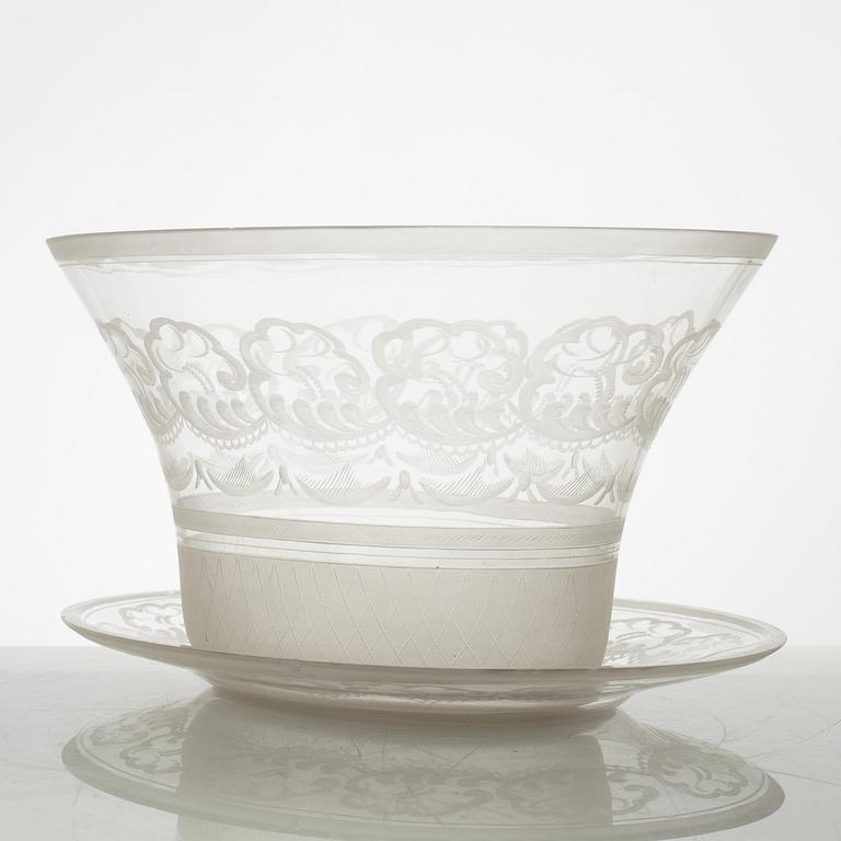 Simon Gate, a glass bowl with plate, "The Cloud", Orrefors 1928.
