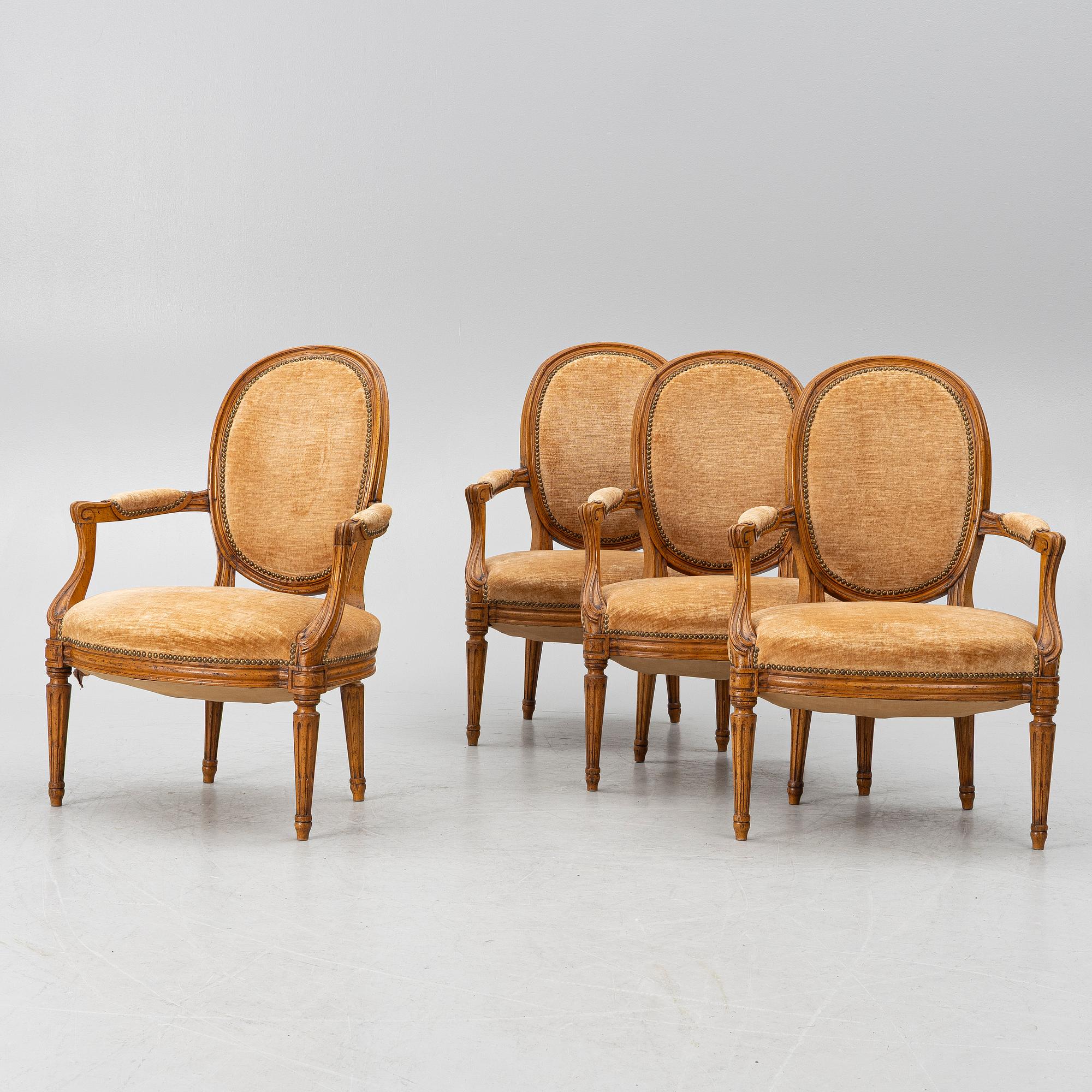 Four Louis XVI armchairs, 18th century.