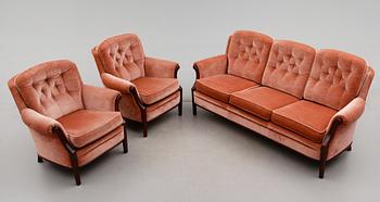 SOFFA OCH FÅTÖLJER, 1 par, Bröderna Andersson, Ekenässjön, 1900-talets andra hälft.