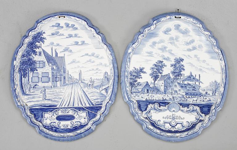 PLAKETTER, två stycken, fajans, Holland, 1800-tal.