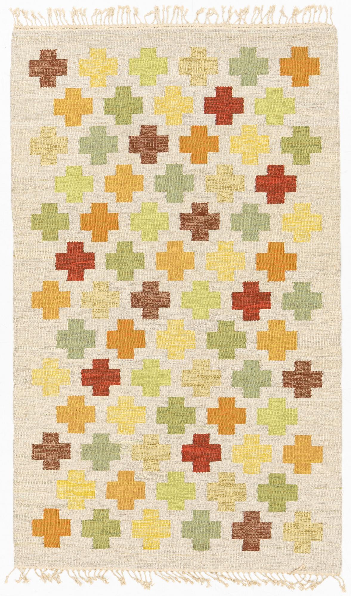 Ingrid Hellman-Knafve, a flat weave rug, signed IHK, c. 206 x 125 cm.
