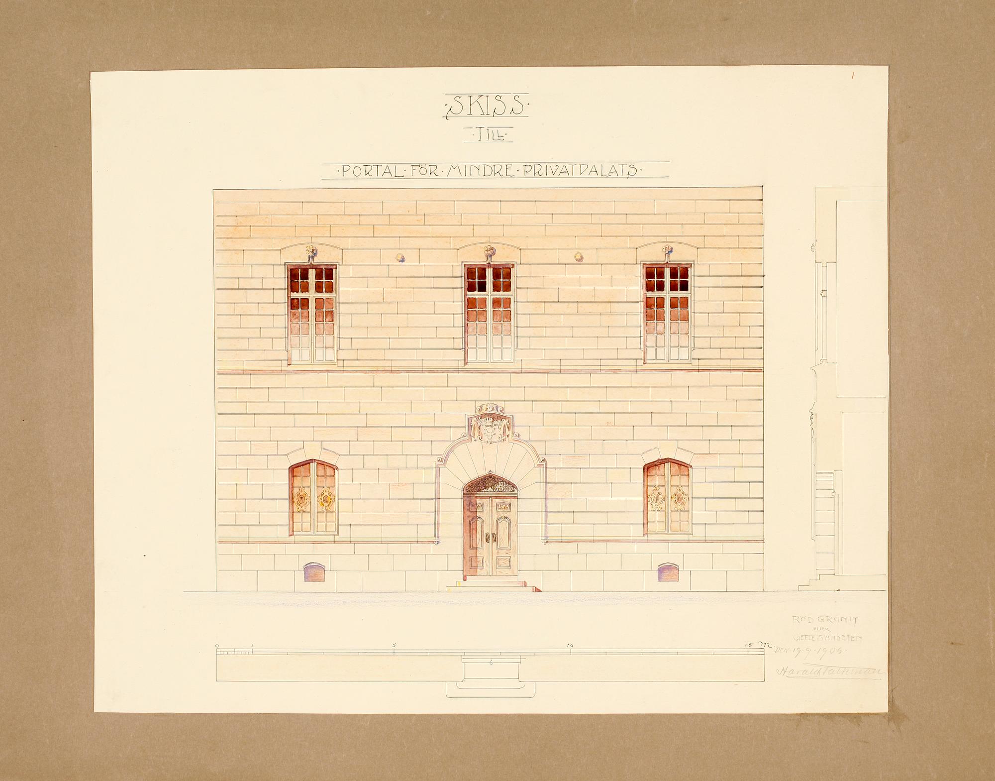 HARALD FALKMAN, ARKITEKTURRITNINGAR, ca 20 st samt, AKADEMITECKNINGAR, 4 ST, sign, dat tidigt 1900-tal.