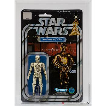 STAR WARS, See-Threepio (C-3PO), 12 back-b, AFA 85 NM+, Kenner 1978.