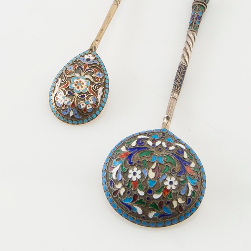 Spoons 2 pcs Russia silver and enamel 1908-26.