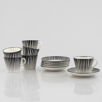 Eugen Trost, six "Zebra" creamware teacups with saucers, Gefle, Sweden, 1950's.