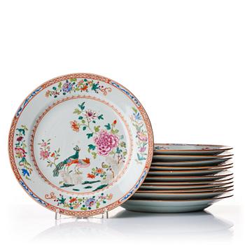 973. A set of 12 famille rose double peacock dishes, Qing dynasty, Qianlong (1736-95).