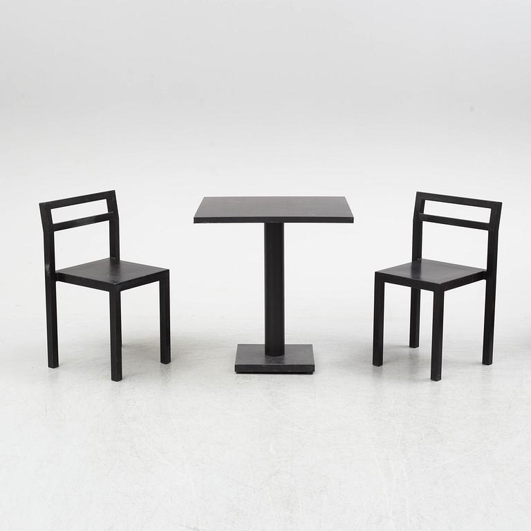 BORIS BERLIN/POUL CHRISTIANSEN, a 'Non' table with two chairs by Komplot design for Källmo.