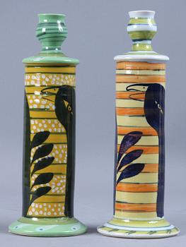 LJUSSTAKAR, ett par, stengods, Herman Fogelin, sign.