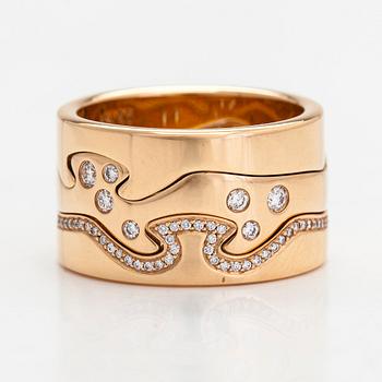 Georg Jensen, an 18K rosegold 3-piece 'Fusion' ring, with diamonds tot. approx 0.34 ct.