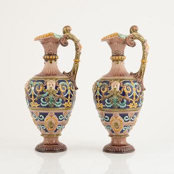 A pair of majolica jugs, Rörstrand, late 19th century.