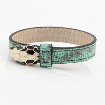 Bulgari, armband, med läder, "serpenti jasper green".
