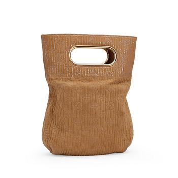 401. LOUIS VUITTON, a beige suede monogrammed clutch with patent details.