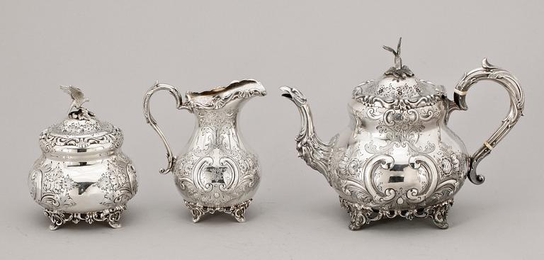 KAFFE- OCH TESERVIS, 6 delar, silver, Sheffield 1901. Totalvikt ca 4400 gram.