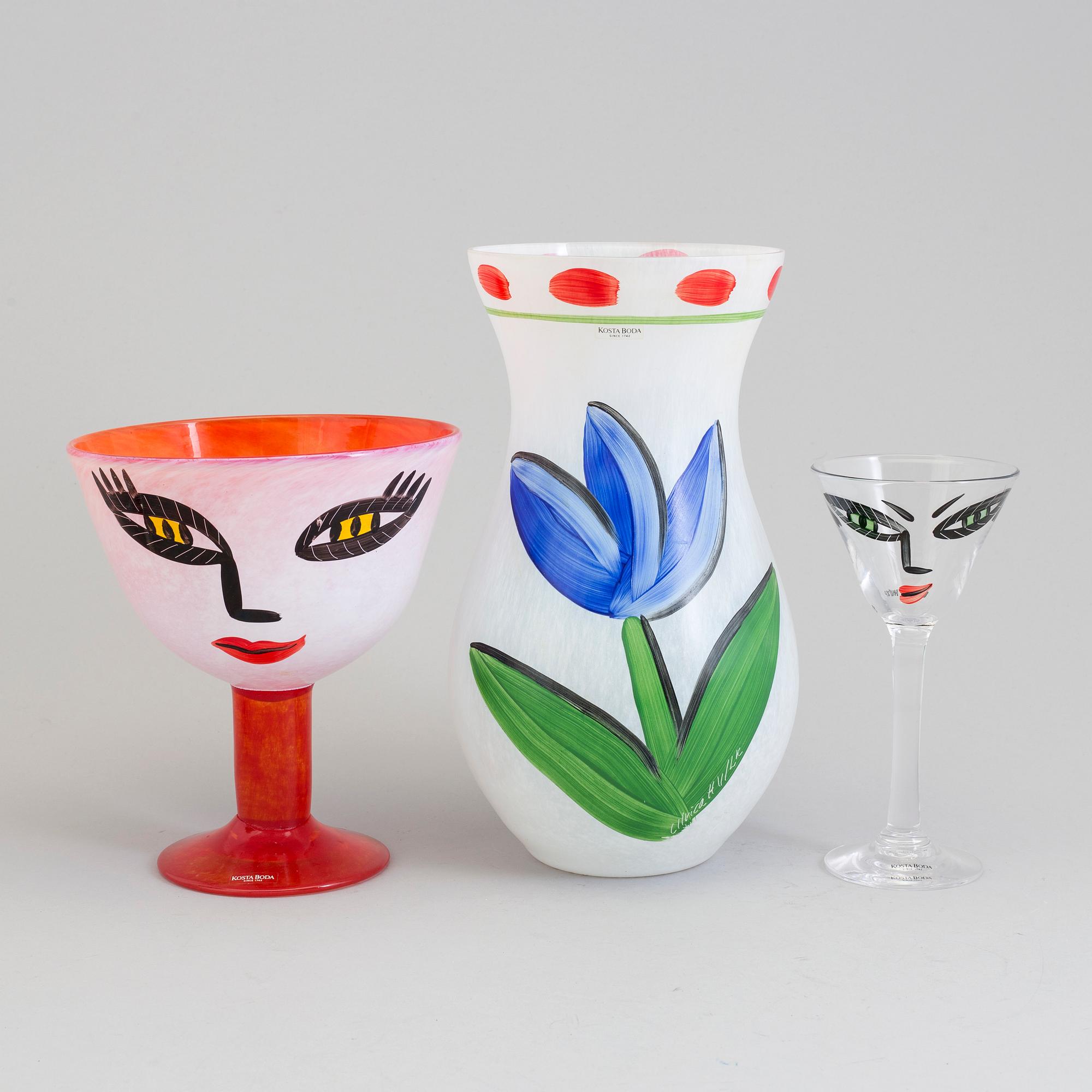 Three ULRICA HYDMAN-VALLIEN glass items from Kosta Boda.