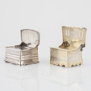 Two Russian Silver Salt Chairs, Moscow 1856-1878.