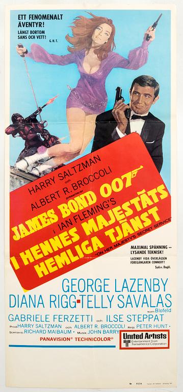 A Swedish movie poster James Bond "I hennes Majestäts hemliga tjänst" (On her Majesty´s secret service) 1970.