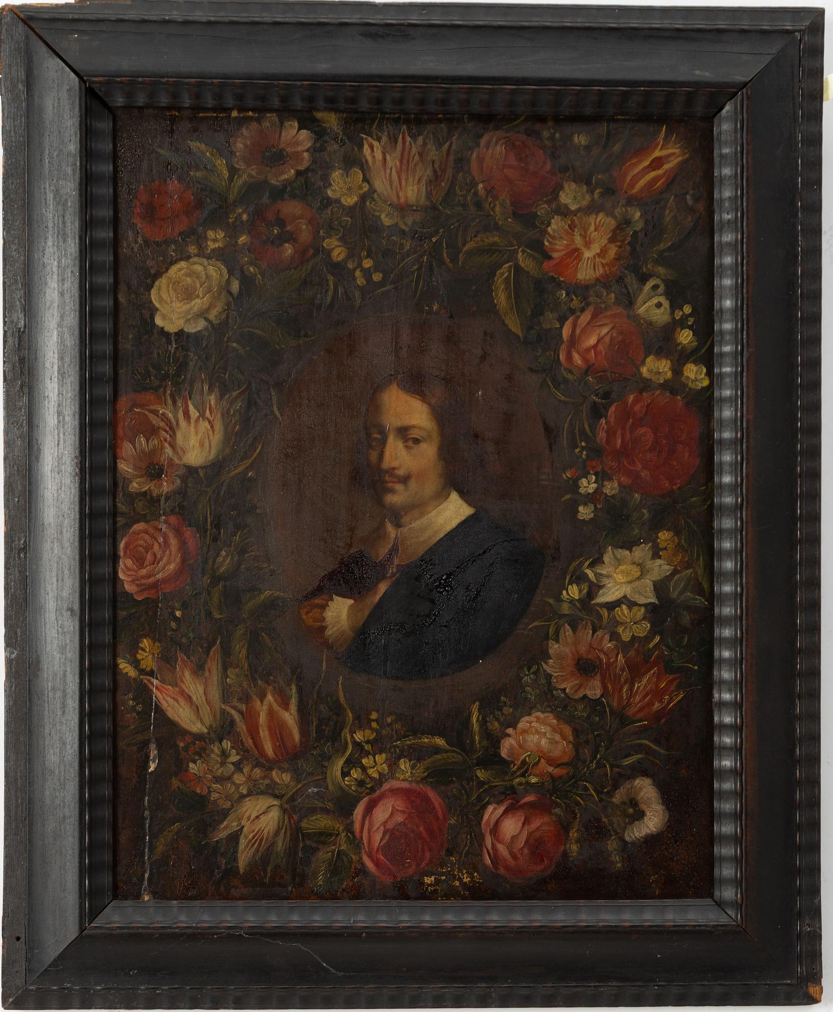 Jean Baptiste Morel, circle of, Portrait of a Man with a Floral Wreath.