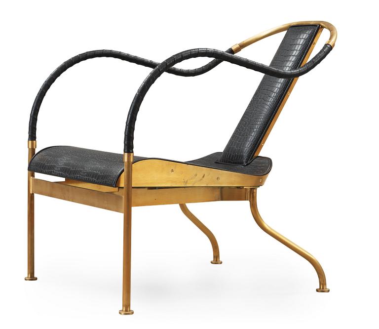 A Mats Theselius 'El Rey' brass and leather easy chair, by Källemo, Sweden.