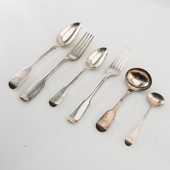 Cutlery approx. 53 pcs silver, London England mostly 19th century.