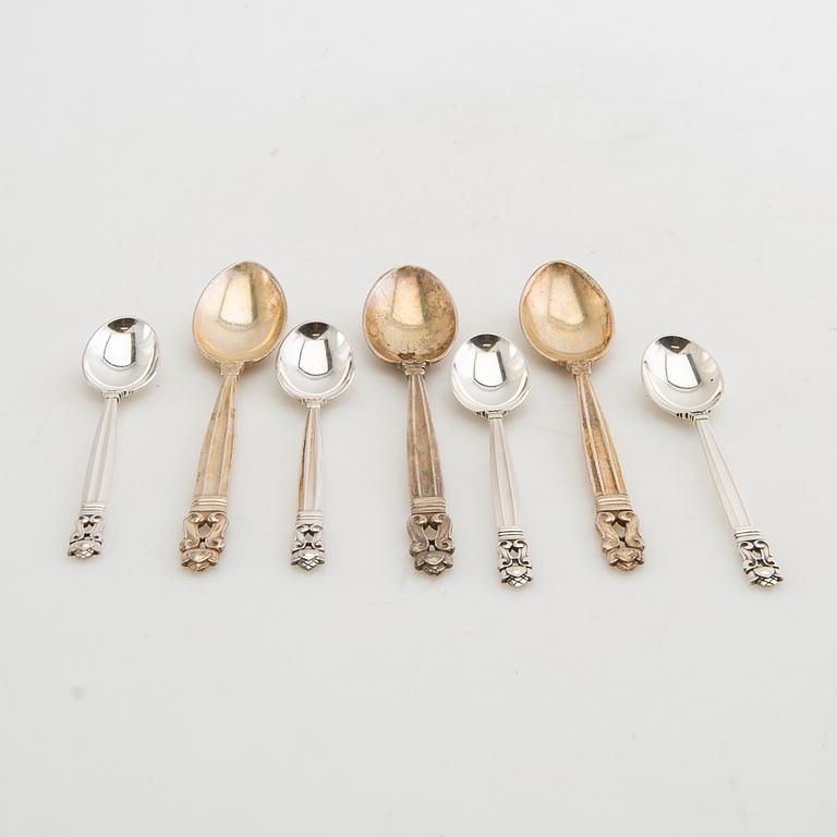 Johan Rohde, skedar 7+5 st "Konge/Achorn" sterlingsilver för Georg Jensen efter 1945.