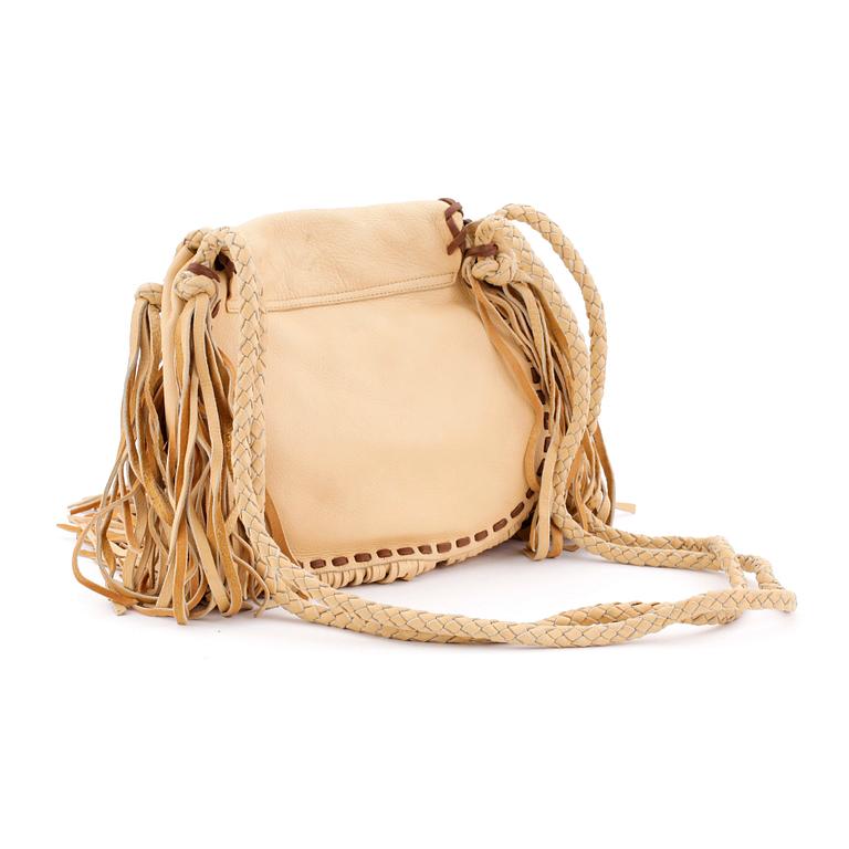RALPH LAUREN, a yellowbeige leather fringe shoulder bag.