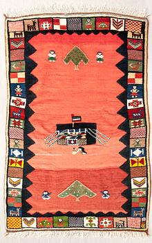 Carpet "Gabbeh" old partly  flat weave 147x102 cm.