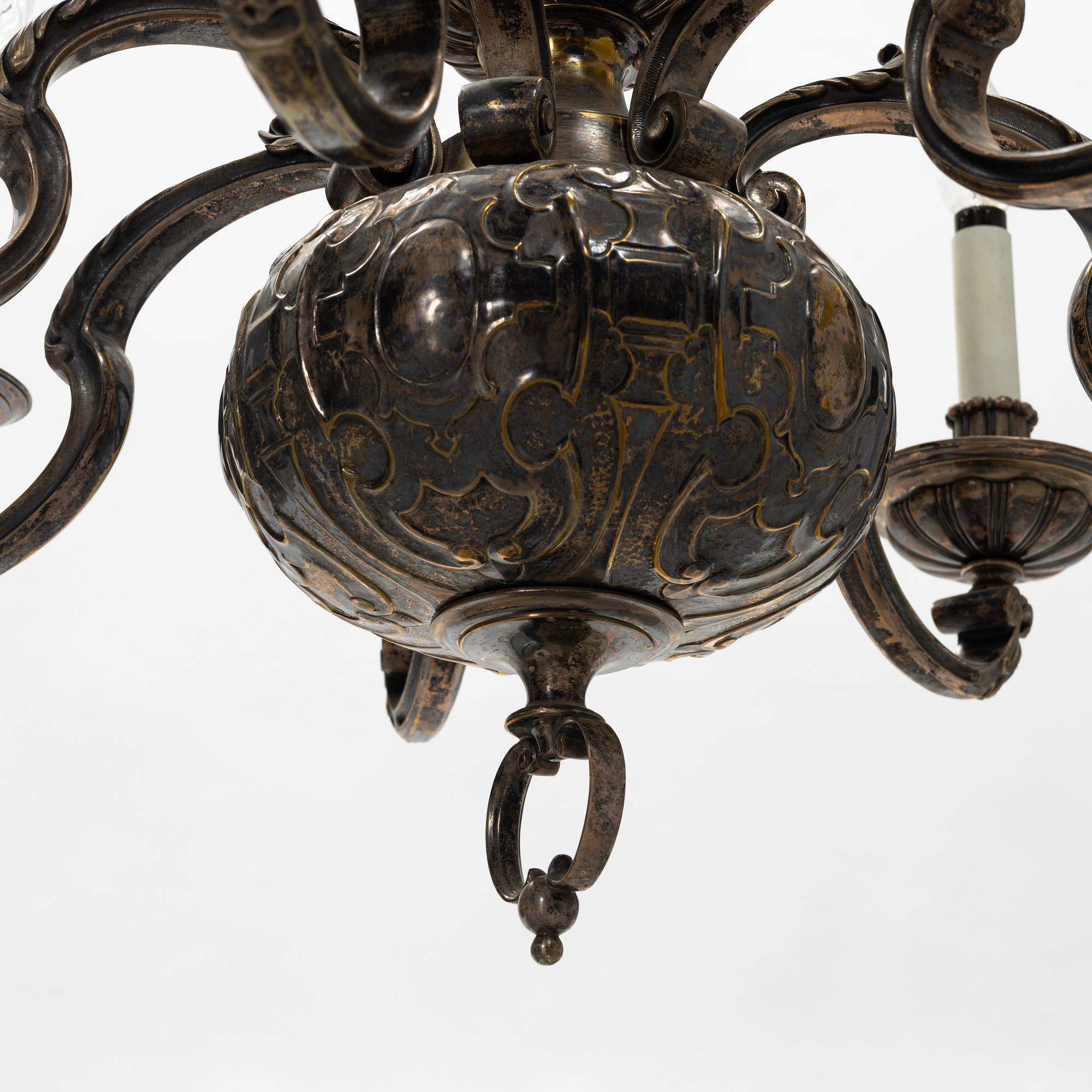 A silver plated chandelier, 1920's.