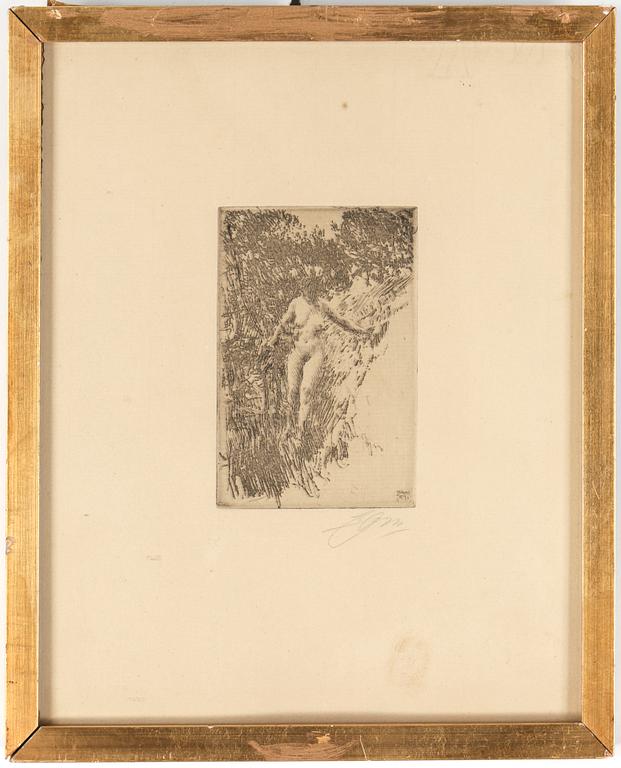 ANDERS ZORN, etsning, "Buskage", signerad med blyerts, daterad 1911 i trycket.