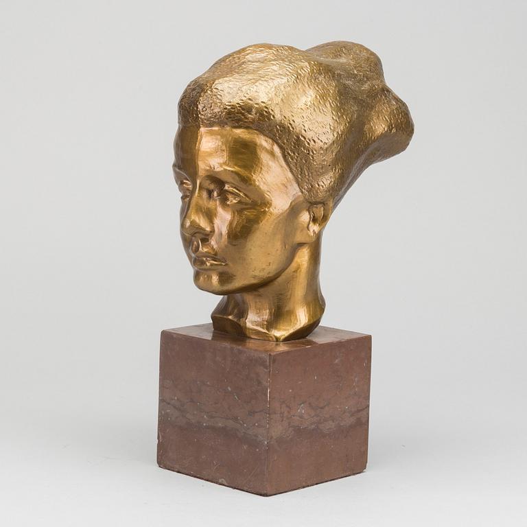 HELGE HÖGBOM, skulptur gulpatinerad brons signerad.