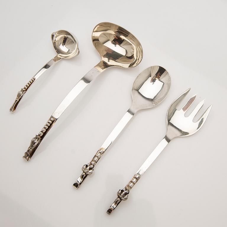 Serving utensils, 4 pcs, sterling silver, Mexico.