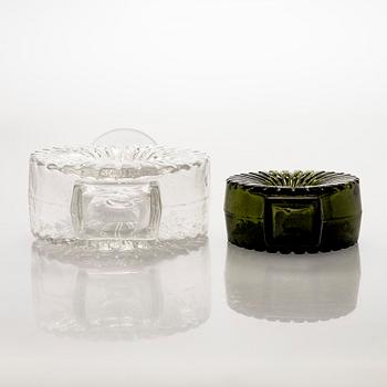 Helena Tynell, two glass 'Sun bottle' bottles for Riihimäen Lasi Oy. In production 1964-1974.