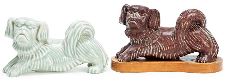 Two Gunnar Nylund stoneware figures of dogs, Rörstrand.