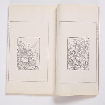 A book, four volumes, numerously illustrated with woodcuts in colours, "Shi zhu zhai jian pu" by Hu Zhengyan.