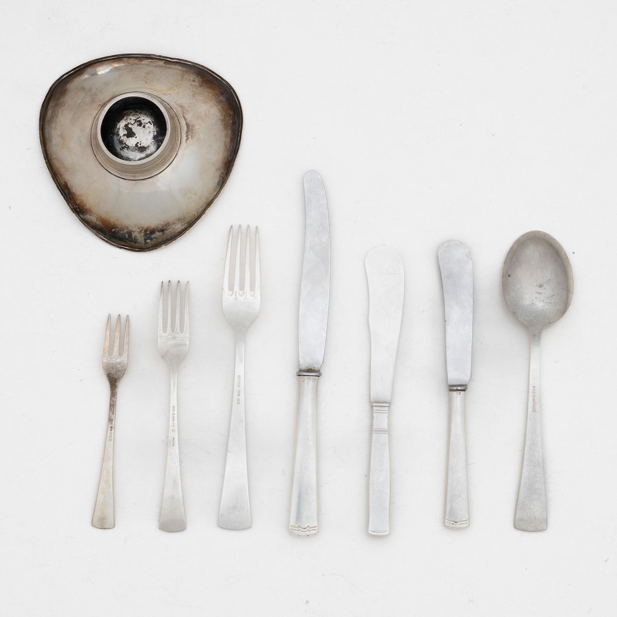 Besticksservis, silver, 40 delar, "Diana", CG Hallberg/GAB, 1900-talets mitt, samt en skål, silver, Carlson K & E, 1958.