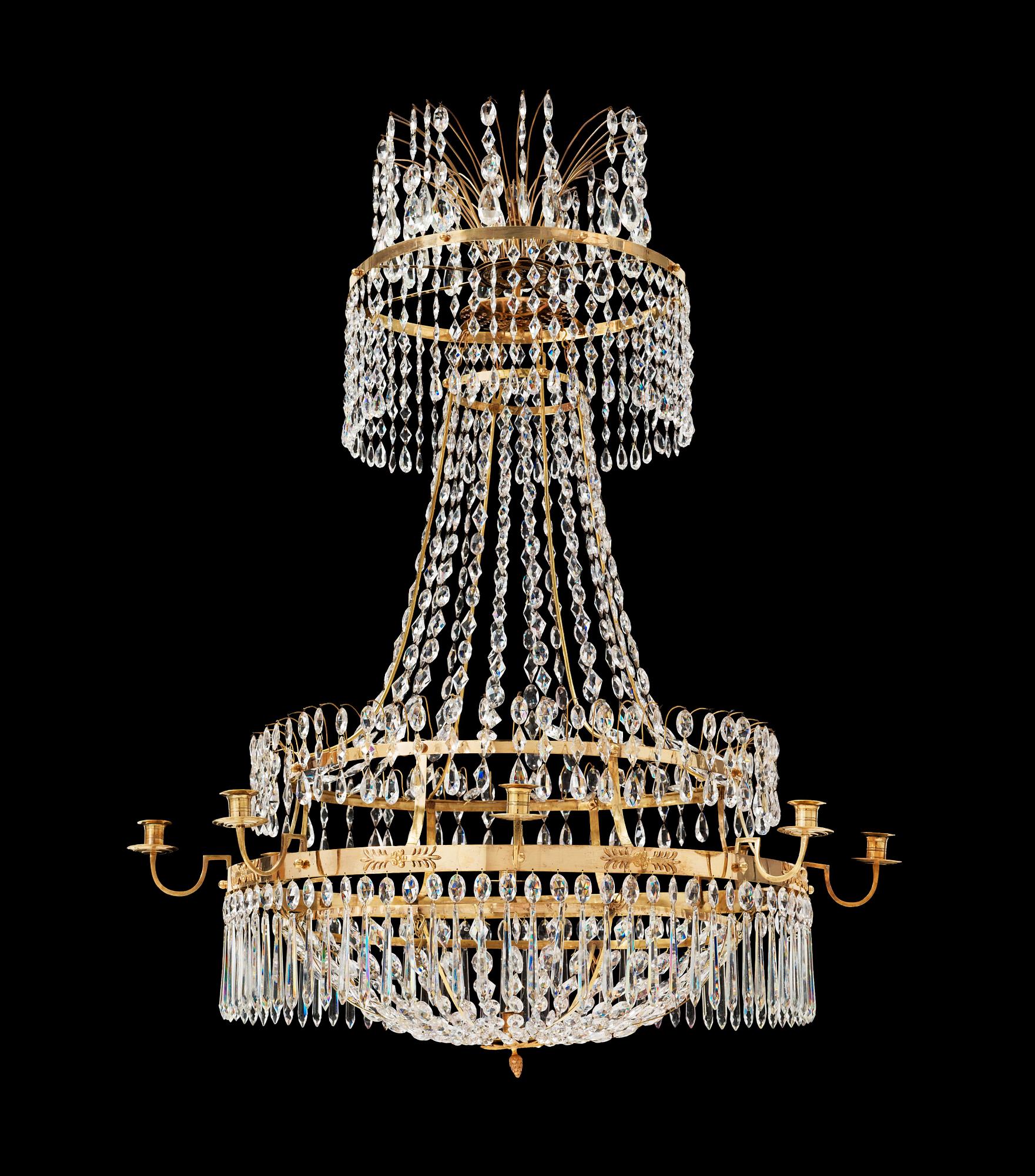 A late Gustavian circa 1800 nine-light chandelier.