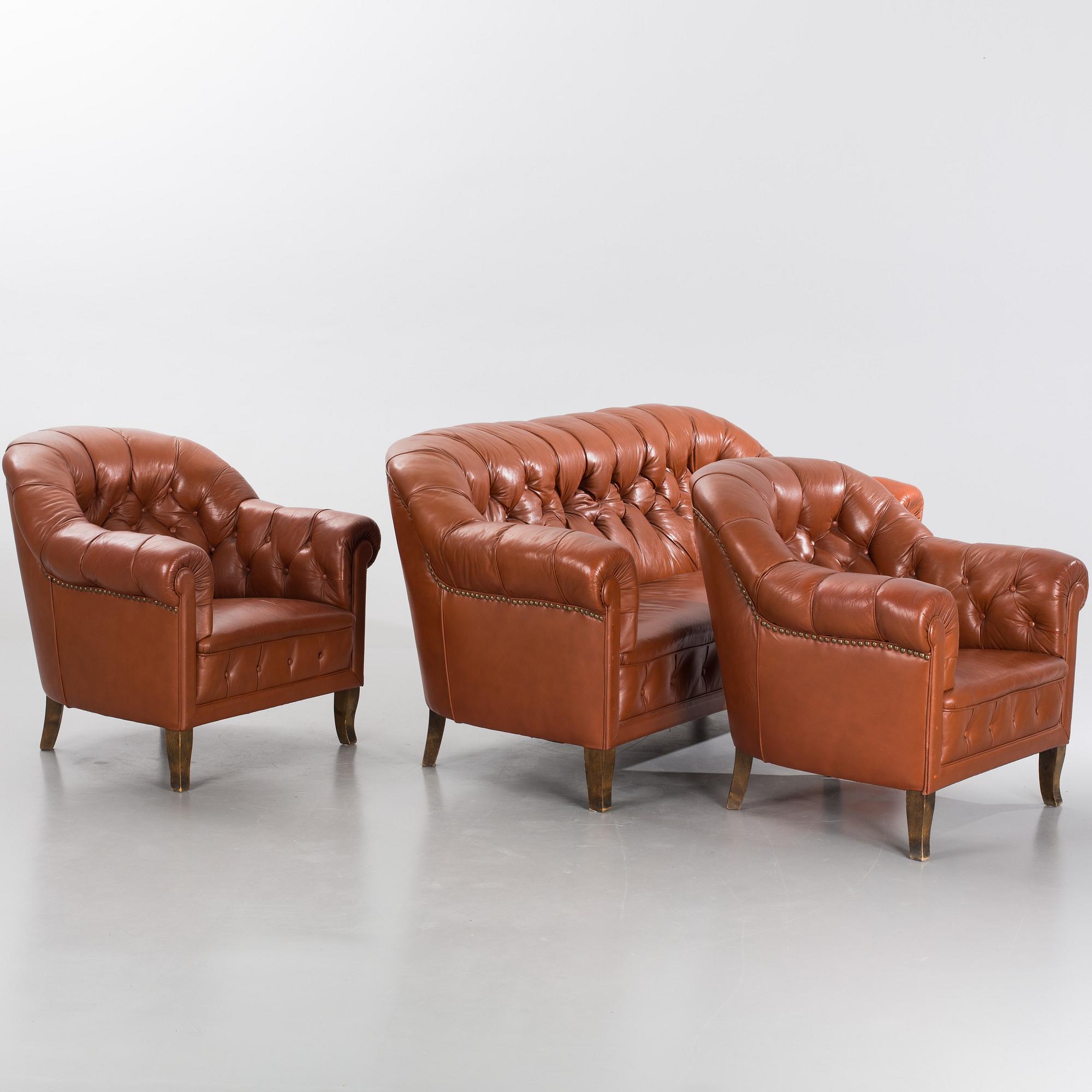 SOFFGRUPP, 3 delar, "Chesterfield". 1920-tal.