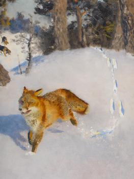 Bruno Liljefors, Winter fox with following hound.