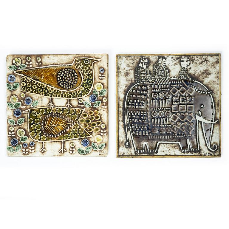 Lisa Larsson, a set of six stoneware wall plaques, Gustavsberg.