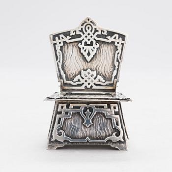 A Pan-Slavic silver salt chair, Nichols & Plinke, marked KA, Saint Petersburg 1870.