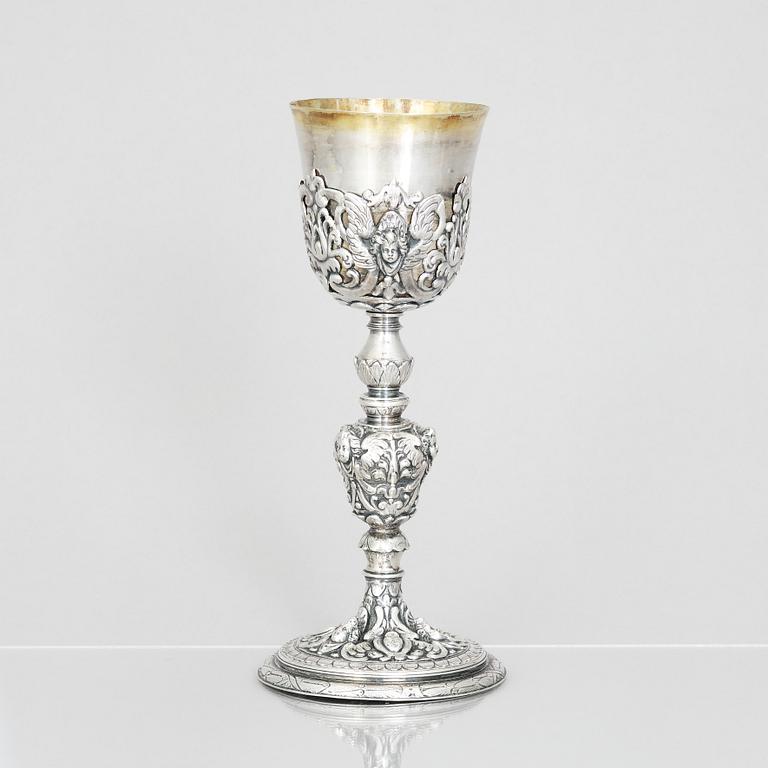 A 19th century parcel-gilt silver cup, unmarked. Renaissance style.