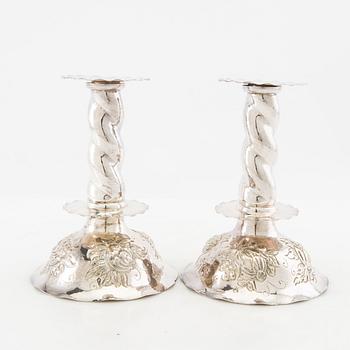 Candelabras, a pair, Baroque-style silver, GAB Stockholm 1947.