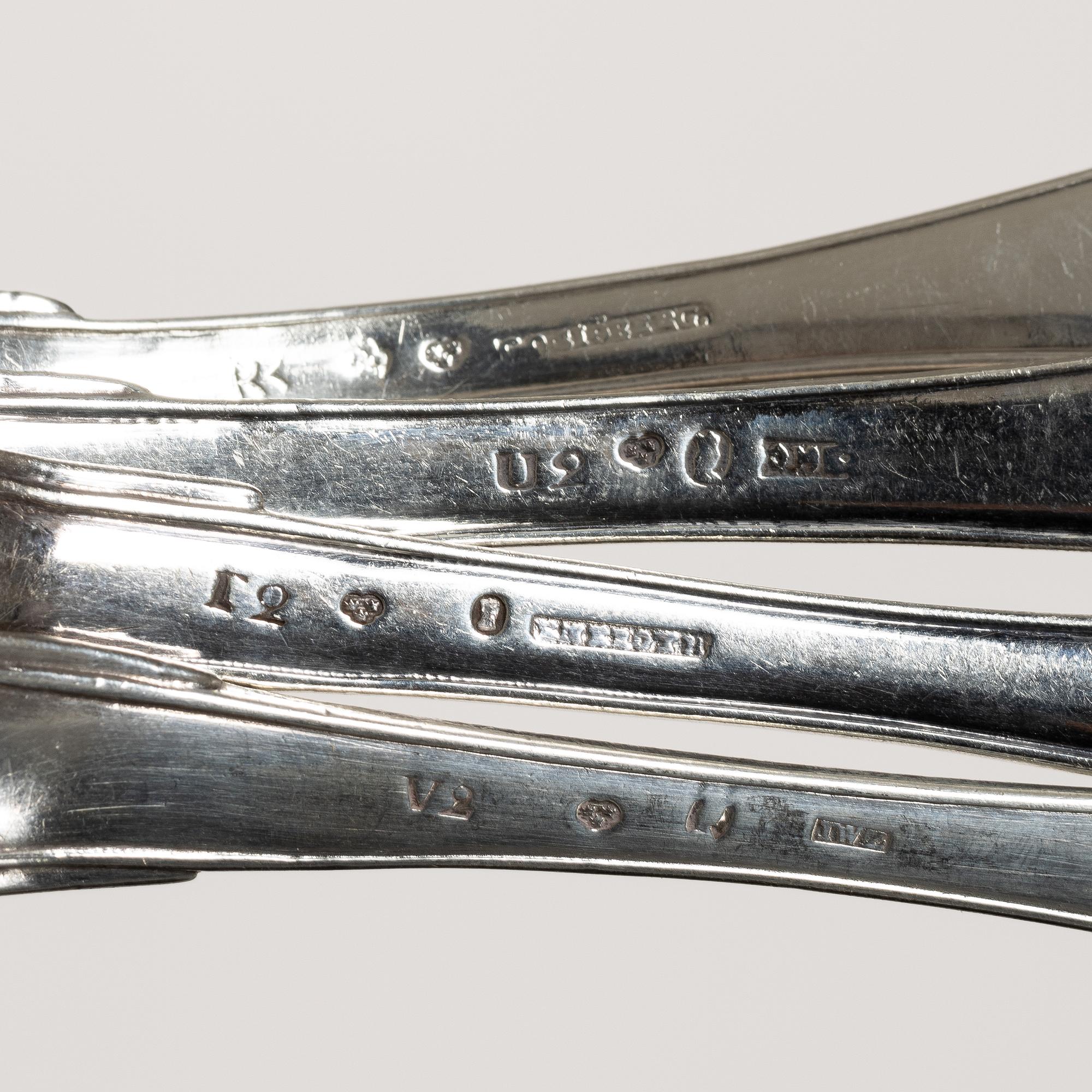 Nine Swedish silver spoons, early 19th century.