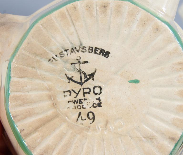 PARTI KRYDDBURKAR samt KAROTTER, 10 delar, stengods, "Pyro", Gustavsberg.