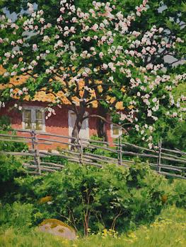 Johan Krouthén, Summer landscape with fruit trees in bloom.