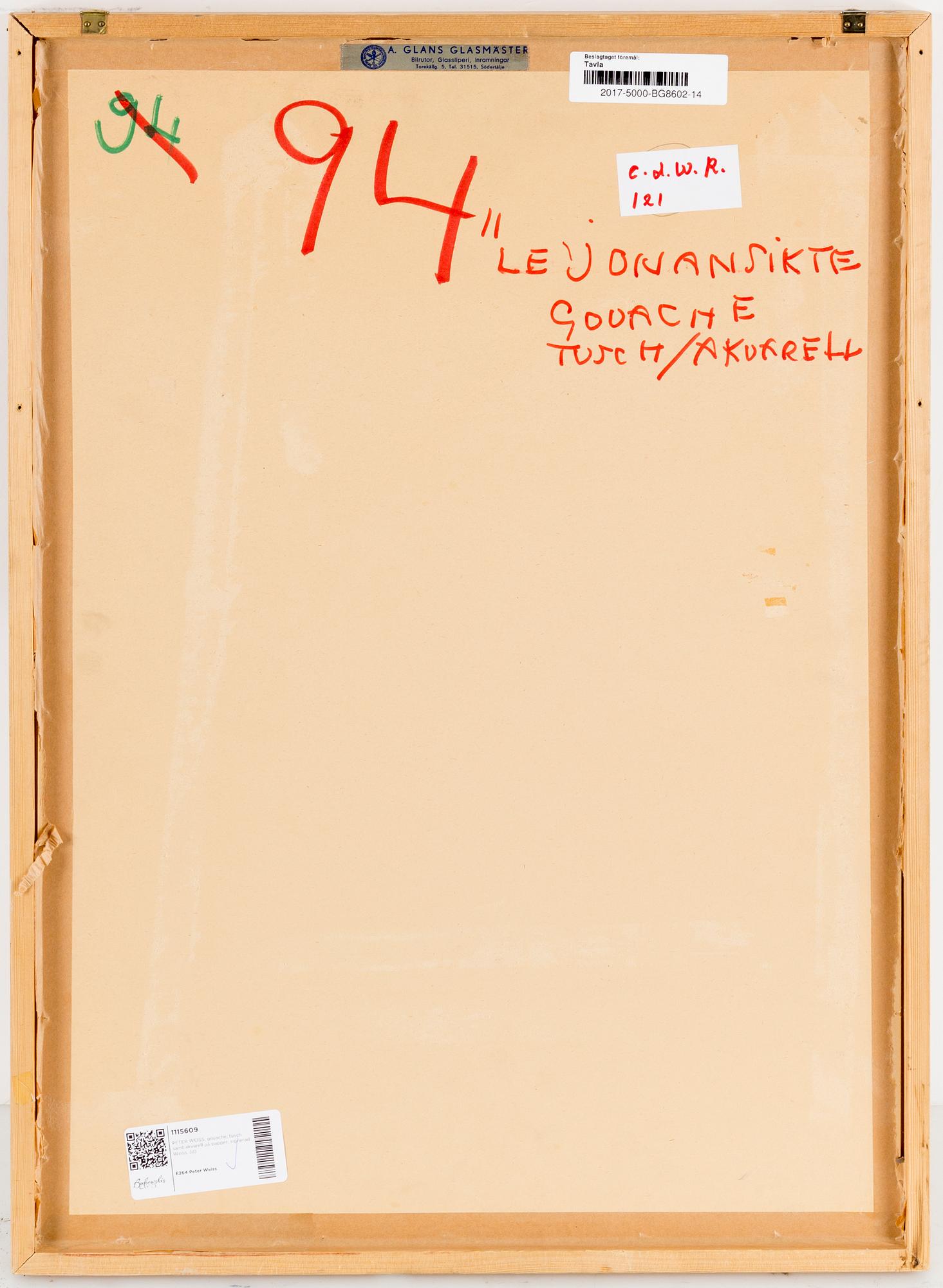 PETER WEISS, gouache, ink and watercolor on paper, signed Weiss, executed 1947.