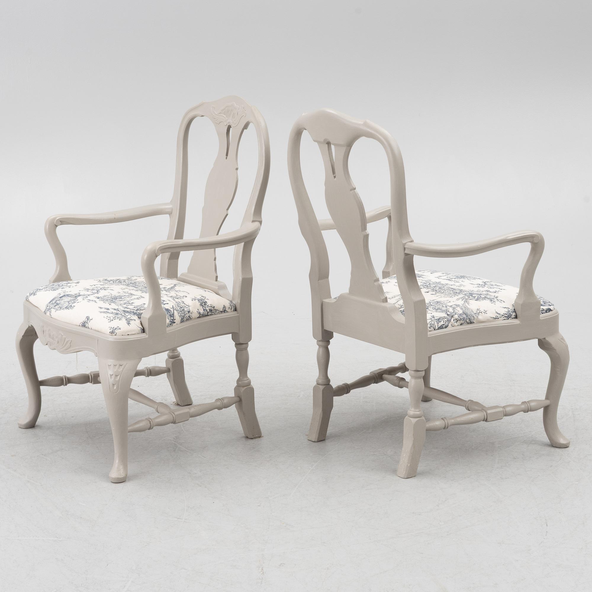 Dining table, 2 armchairs, 6 chairs, Rococo style, 20th century.