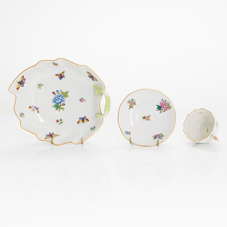 Herend porcelain: three vases, two dishes, a bowl and an espresso cup with saucer, Queen Victoria, Eton. Hungary 20th C.