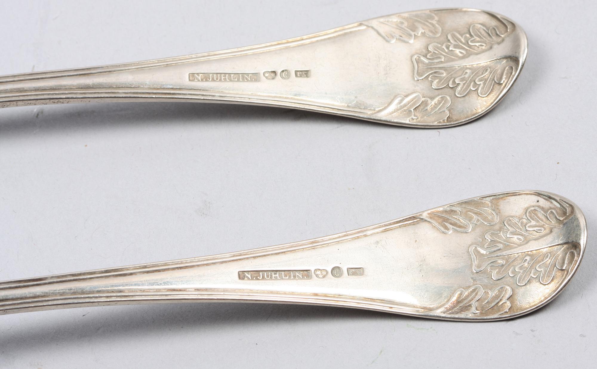PARTI BESTICK, 6 udda delar, silver, bla N. Juhlin, Karlshamn 1800-talets mitt.