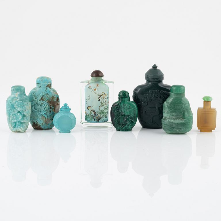 Eight snuff bottles, China, 20th century.